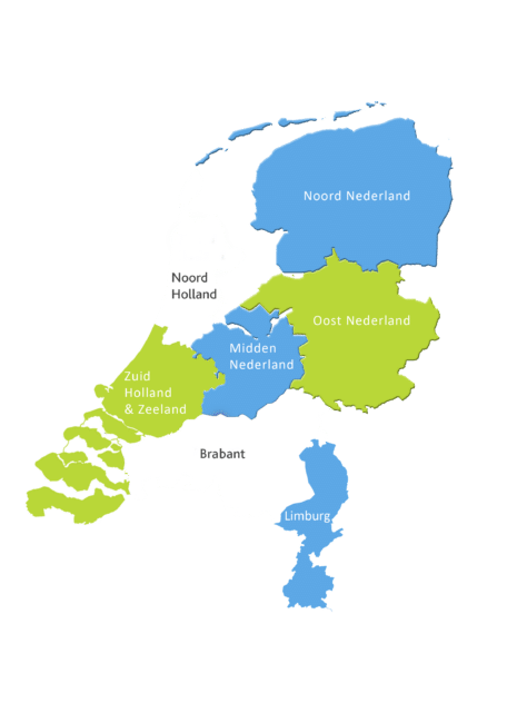 De 7 regio's van TVVL.